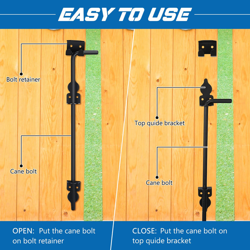 Zonon Cane Bolt Fence Gate Drop Rod Ground Gate Hardware Latch Stopper Door Drop Pin for Wooden Fences Metal Double Doors Black, Black Finish(24 Inches) 24 Inch