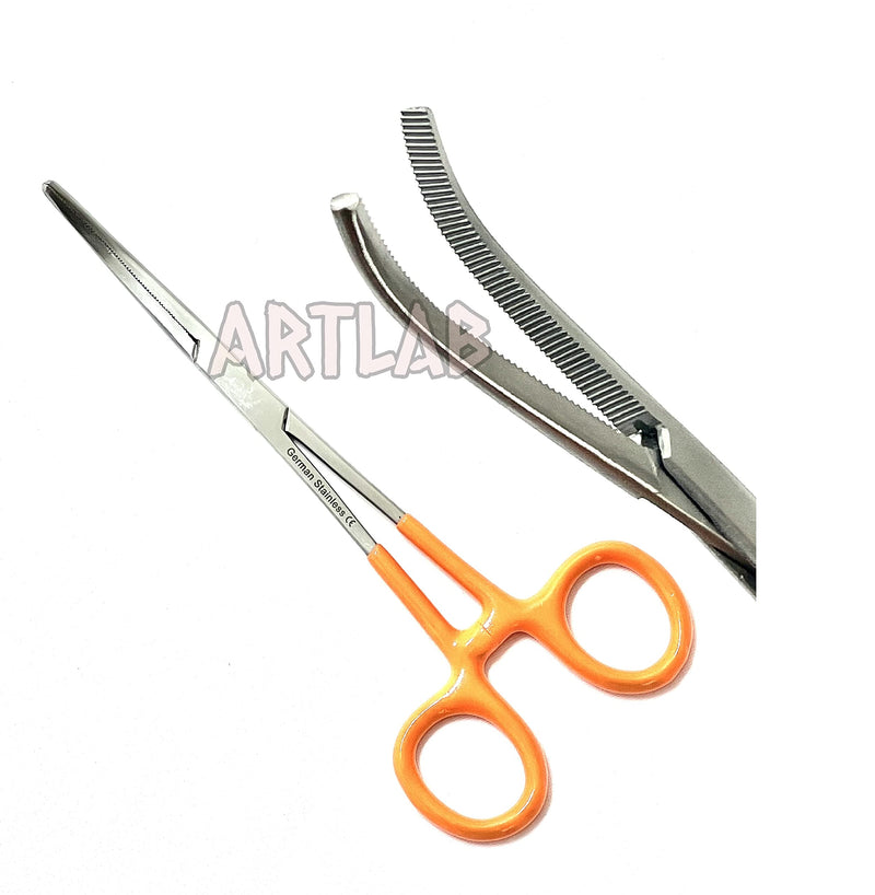 German Vinyl Grip Locking Straight & Curved Hemostat -Hemostat Forceps- Stainless Steel Locking Tweezer Clamps - Ideal Hemostats for Nurses, Fishing Forceps, Crafts and Hobby (Orange CVD 6.25") ORANGE CVD 6.25"