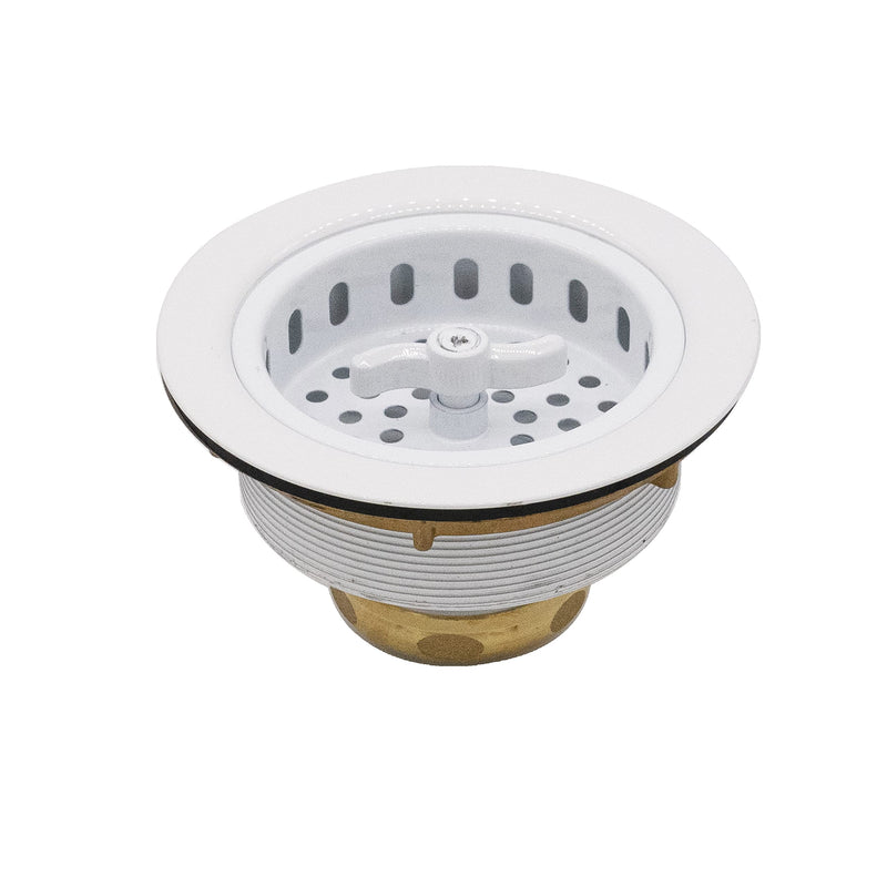 Westbrass D2155-50 Wing Nut Style Large Kitchen Basket Strainer with Waste Disposal Flange and Stopper, Powder Coat White