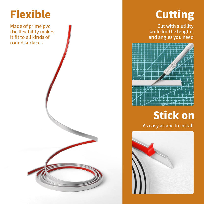 Wowstar 30 Ft Peel and Stick Trim, Molding Trim for Walls, Edges, Borders, Window Frames, Backsplash Tiles, Flexible and Self Adhesive Trim, Silver 30 Feet