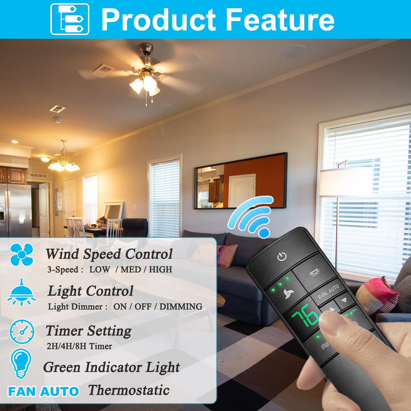 Thermostatic Ceiling Fan Remote Control Replacement for Hampton Bay 2AAZPHD3/HD3 KUJCE10320/TR222A, with Timer Light Dimmer, 3-Speed Wall Mount (Remote Only) HD3 Remote Only