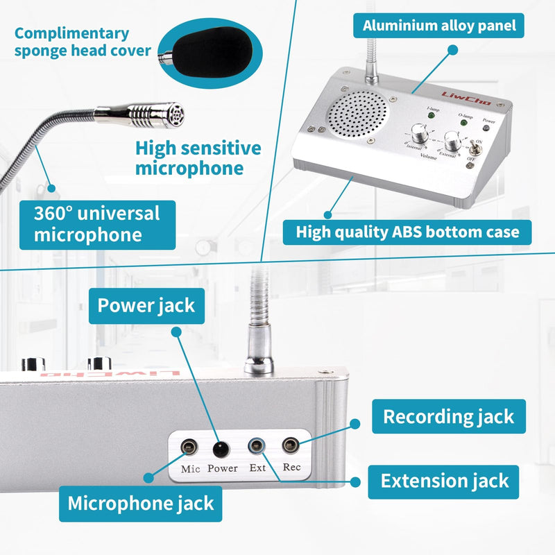 Dual-Way Window Intercom System,High Power Speaker,Microphone Speaker for Teller Window, Two Way Interphone for Bank,Hospital,Business,Office.