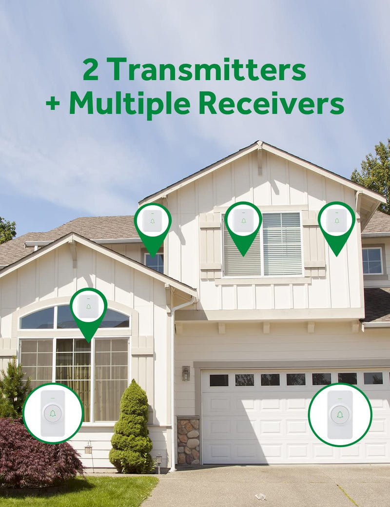 AVANTEK Wireless Door Bell, CW-12 Mini Waterproof Doorbell Chime Operating at 1000 Feet with 52 Melodies, 5 Volume Levels & LED Flash 2 Receivers White