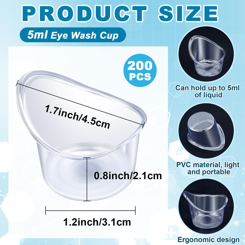 200 Pcs 5ml Eye Wash Cup Disposable Eye Wash Cups Plastic Measuring Cup Portable Eye Bath Washer Cleaning Cups for Eye Rinse and Flush