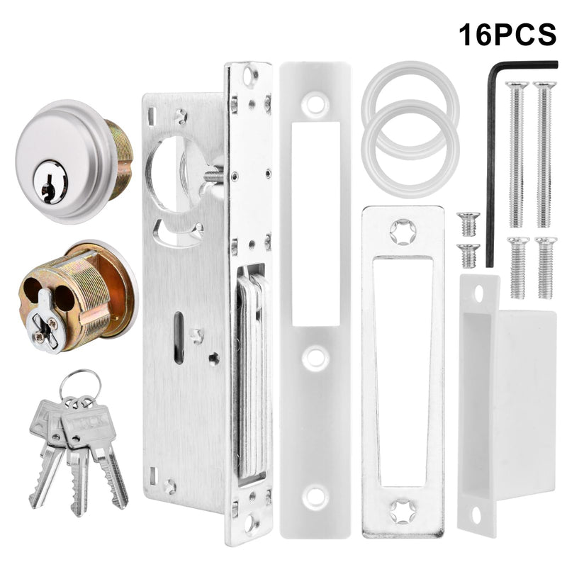 Storefront Mortise Door Lock, Commercial Mortise Lock with Lock Cylinder Aluminum Door Locks Double Cylinder Hook Deadbolt Lock Set for Storefront Entry Doors