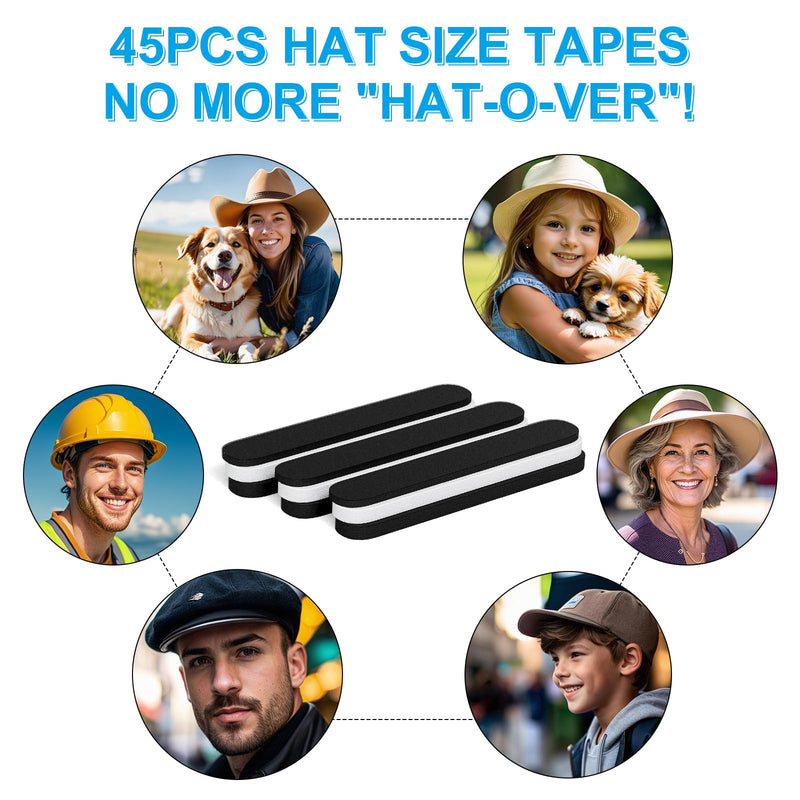 45pcs Hat Size Reducer, Hat Sizer Reducer Insert, Make Smaller Sweatband, Self Adhesive Resizer Foam Tape for Hat Cap, Black and White