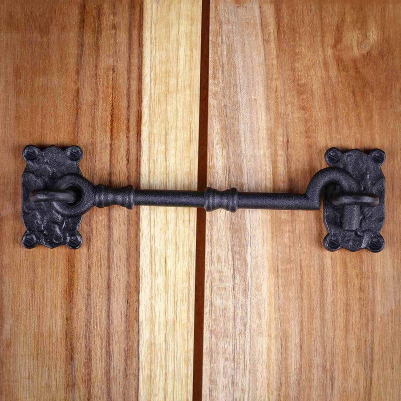 Renovators Supply Manufacturing Door Latch Lock 7.3 in. Black Wrought Iron Hook and Eye Latch for Door with Mounting Hardware Pack of 3 7.3-inch