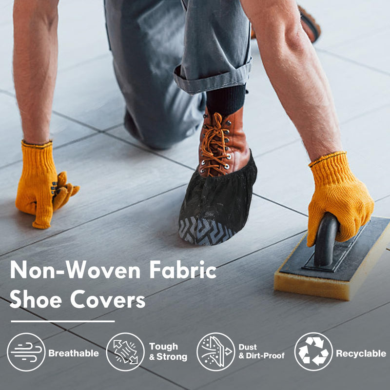 100 Pcs Shoe Covers Disposable Non-Slip,Shoe Covers for Indoors Reusable,Slip-resistant, Durable, Breathable, Non-toxic,Booties for Shoes Covers,Stretchable Fits Up To13 US Men,Black-XL Black Set of 100(xl)