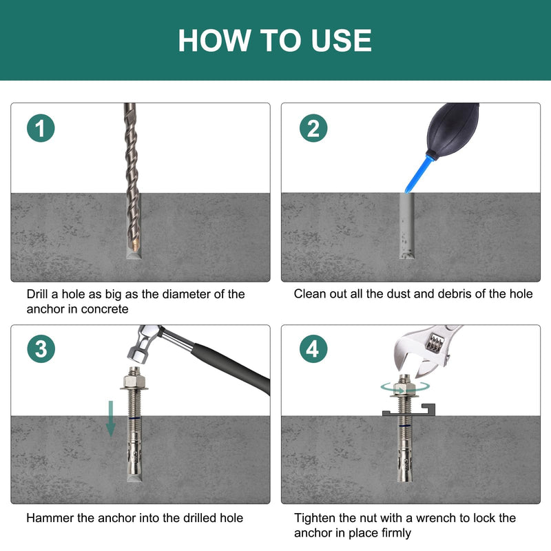 1/2" x 3-3/4" Concrete Anchors (4 Pack) 1/2 inch Wedge Anchors Bolts Stainless Steel 1/2"x3-3/4"