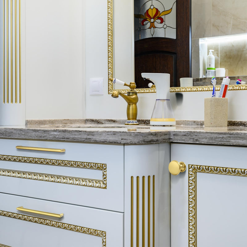 Brushed Gold Zinc Alloy Solid Cabinet Pulls 12-3/5 Inch(320mm) Hole Center,Dresser Cabinet Handles Luxury Cabinet Pull Hardware for Bedroom, Kitchen 6 Pack 2401 12-3/5 In Hole Centers Brushed Gold