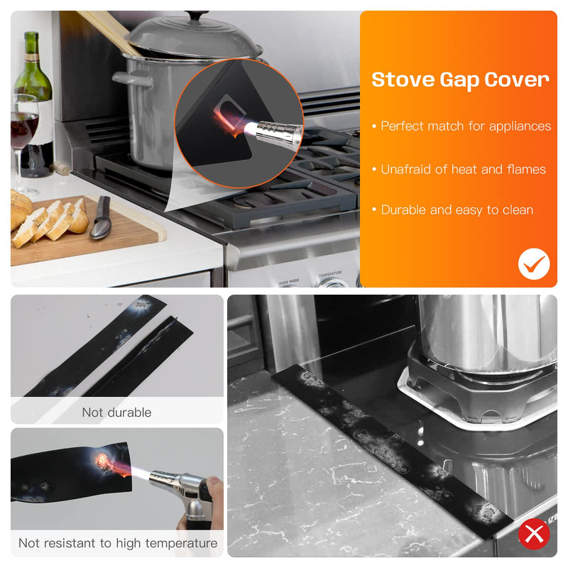 Stainless Steel Stove Gap Covers,Stove Gap Filler, Range Trim Kit, Stove Gap Guards, Heat Resistant and Easy to Clean, Easy retractable Length 13.8" to 27.5", Width 0.79",Black(2PCS) 27.5 inch Black