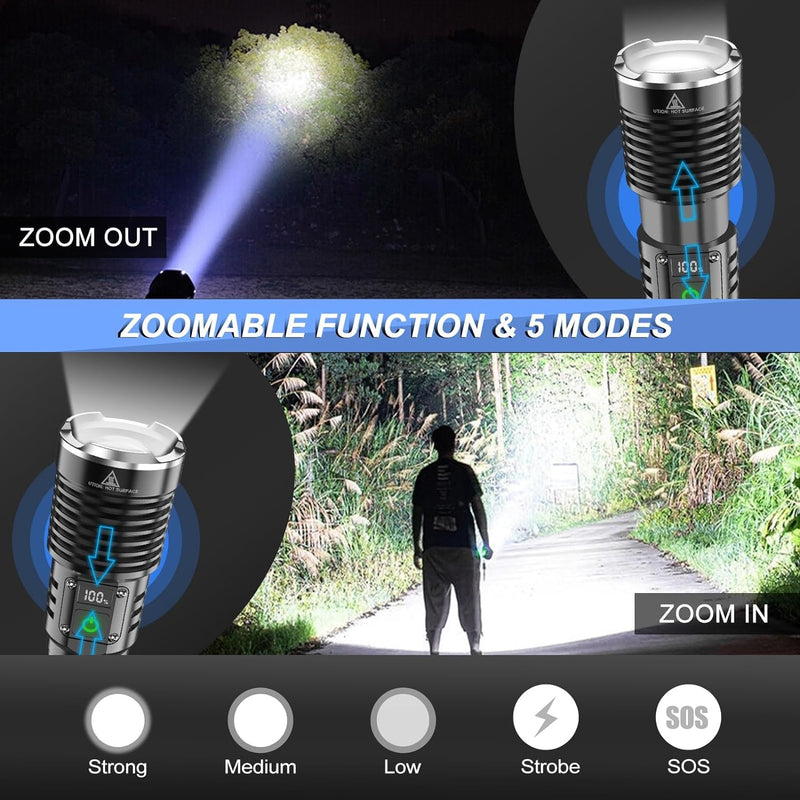 WINDFIRE Flashlights High Lumens Rechargeable, Super Bright LED Flashlight, Powerful Tactical Flashlights, Brightest Waterproof Zoomable Handheld Flash Light High Powered for Camping Emergencies L-8066