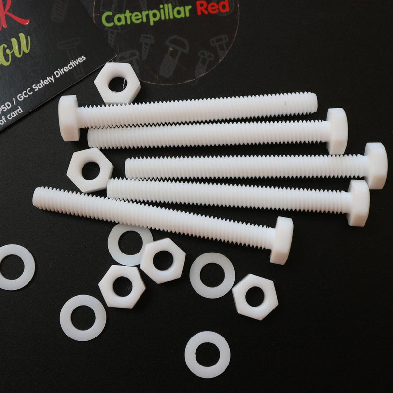 5X Natural PTFE Hex Head Plastic Screws & Bolts M6 x 60 mm, Nuts & Washers