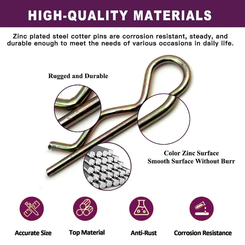 10Pcs Heavy Duty Hitch Pins Clip R Clips Cotter Pins, Colour Zine Spring Retaining Wire Hair Pins， Large for Trailer Tractors Mower Carts Truck Pin Clip，Strong Spring Tension M3.5×75mm M3.5×75mm-10pcs Color zinc-plated 10
