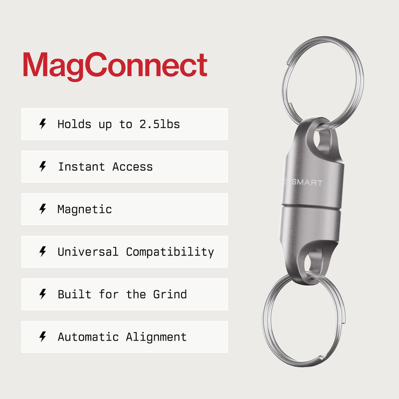 KeySmart MagConnect Magnetic Key Holder for Purse, Key Chains for Car Keys - Detachable Key Ring Quick Release Keychain Titanium (3 Pack)