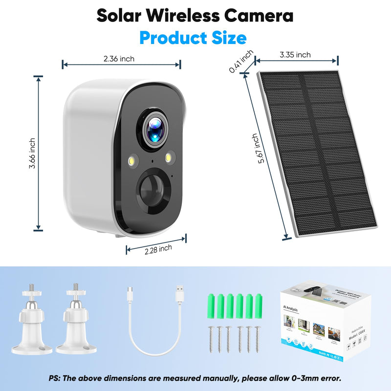 Security Cameras Wireless Outdoor, 2K Battery Powered Color Night Vision Camera, PIR Motion Detection, IP66 Waterproof, Cloud Storage/Mic-SD, Instant Alert, 2.4GHz WiFi, Solar Camera for Home White pack of 1