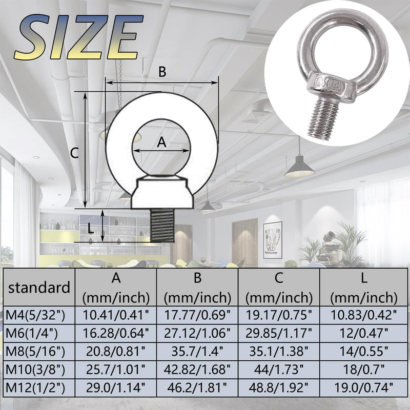 Shoulder Lifting Eye Bolts, 3/8" 304 Stainless Steel Heavy Duty Anchor Fastener Screw Bolt for Hanging Hammocks Articles (M10, 4Pack) M10 4Pcs