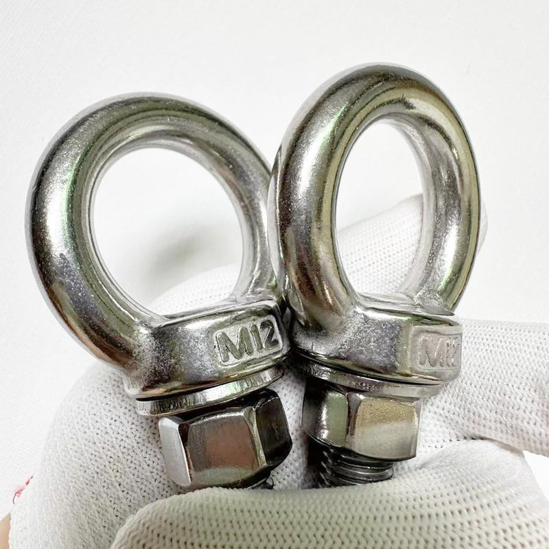 Heavy Duty Eye bolt, 2 PCS M12 304 Stainless Steel Eye Bolt Heavy Duty Lifting Ring 1.57" Threaded Eyebolt Shoulder Eye Bolts with Nuts and Flat Washers(Thread Length 40mm) m12x40(2pcs)