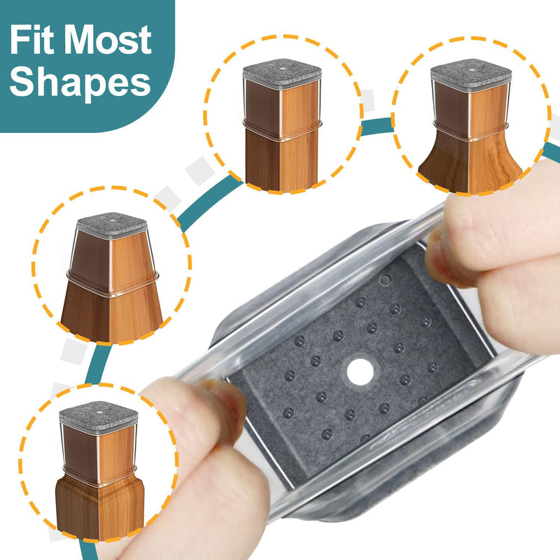 24 Pcs Chair Leg Floor Protectors Square, Silicone Felt Furniture Leg Pads Caps Covers for Hardwood Floors (Fit:1-1/16" to 1-5/8") Large-Clear