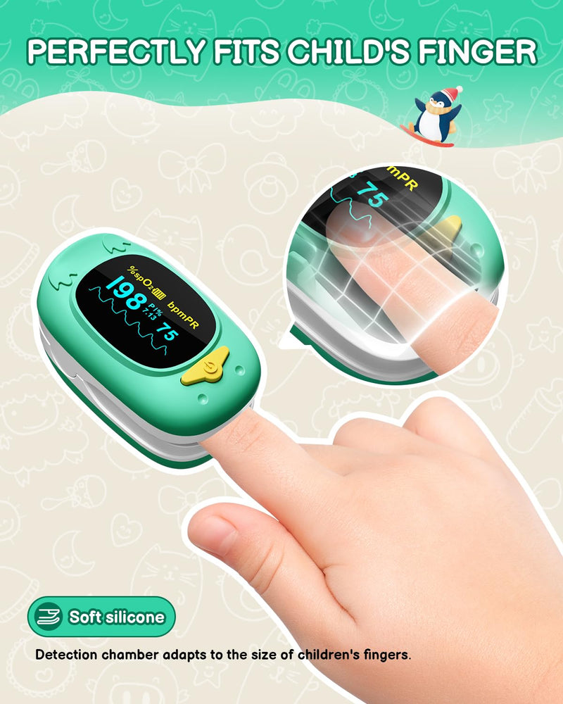 Pulse Oximeter For Kids-HOLFENRY Baby Oxygen Monitor Fingertip For Children Kids Pulse Oximeter Fingertip, Large Display, Included with AAA Battery Green
