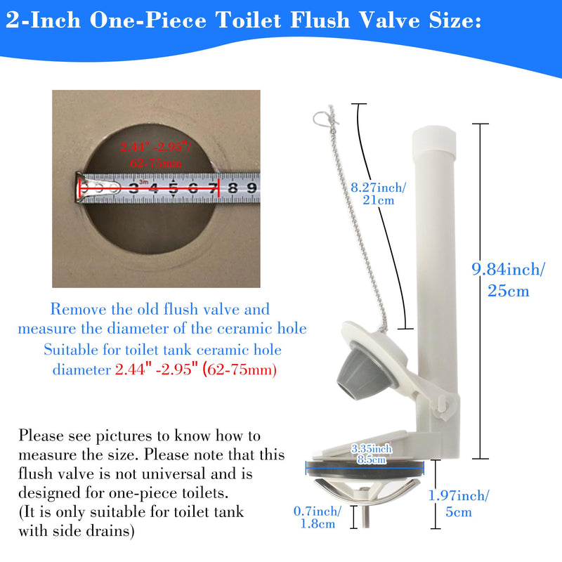 Toilet Flush Valve for One Piece Toilets with Flapper and Chain Toilet Flapper Valves Replacement Compatible with Glacier Bay, Duravit, 2-Inch