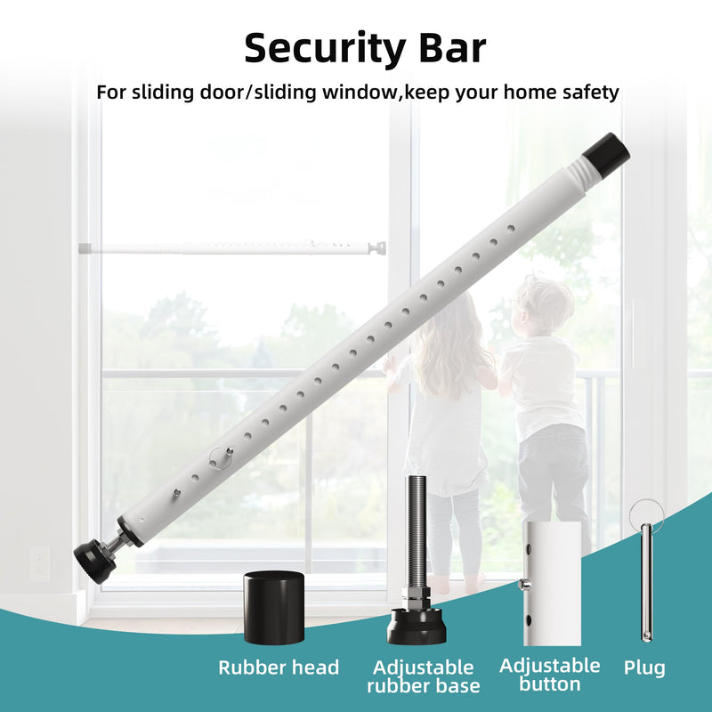 Sliding Door Security Bar,17-50 inch Adjustable Window Security Bars with Rubber Tips for Sliding Glass Door/Home Apartment/Child Safety/Burglar Proof (White - 1 Pack) White - 1 Pack