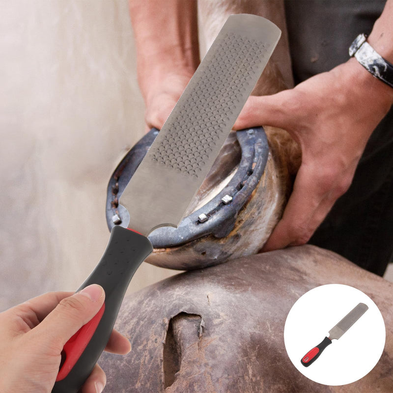 13 Inch Hoof Rasp File Double Sided Coarse Fine Farrier Tool for Horse Goat Cow Donkey Hoof Trimming with Non Slip Handle for Livestock Maintenance