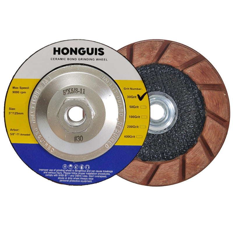 5 inch Ceramic Bond Grinding Wheels,5/8"-11 Arbor Diamond Cup Grinding Disc for Concrete Smoothing Scratches Removal,30 Grit 30 Grit