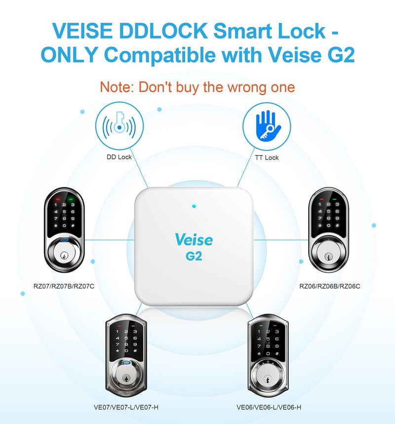 Veise G2 Gateway, Smart Lock WiFi Gateway, Paired with Smart Door Lock to Realize APP Remote Control, Compatible with DD Lock APP and TT Lock APP