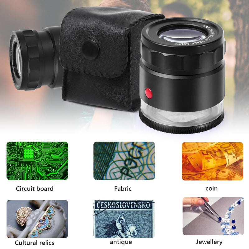 30X Loupe Magnifier, USB Rechargeable 8 Lights Portable Eye Loupe Sewing Magnifying Glass for Watches, Jewelry, Coins, Currency, Stamps