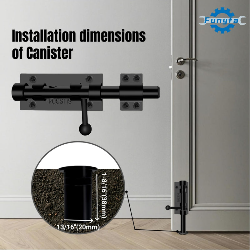 Barrel Bolt Latch,6.3 inch Slide Bolt Gate Latch,14mm Bolt Heavy Duty Shed Door Latch,304 Stainless Steel Black Finish Door Lock Latch for Barn, Wooden Fence, Slide,Door (2, Black) 2