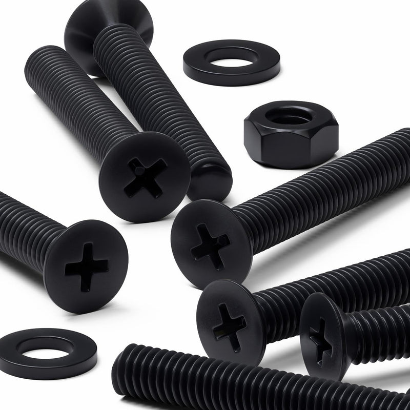 50 x Black Nylon Countersunk plastic machine screws, M6 x 40mm, Plastic Bolts, Nuts & Washers, (15/64 x 1-37/64 in)