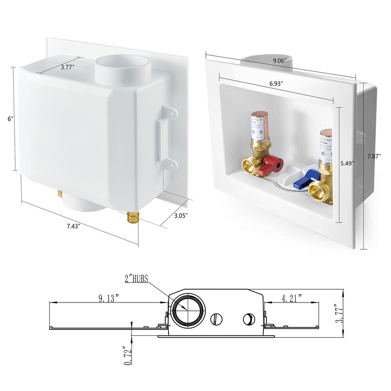 1Pc EFIELD 1/2"Push Washing Machine Box,Center Drain/Copper Arrestor(WM015) With Water Hammer Arrestor