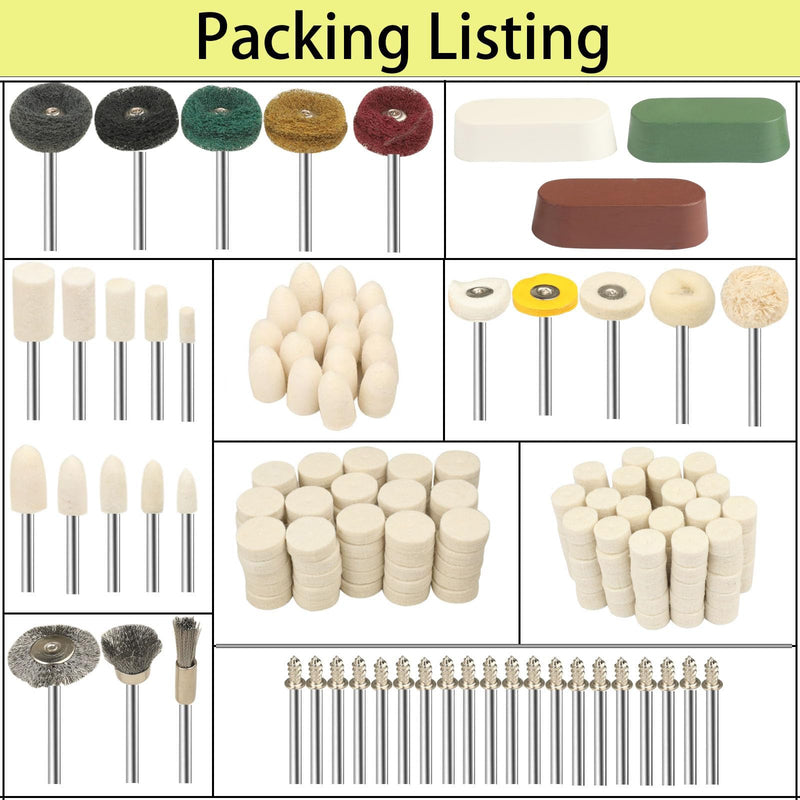 246PCS Polishing Buffing Wheel Polishing Kit for Dremel, Felt Wool Pad Set with Polish Compound, Wheel Grinding Head Point & Mandrel Kit Accessories Tools with 1/8" Shank for Jewelry Metal Polishing Style 3