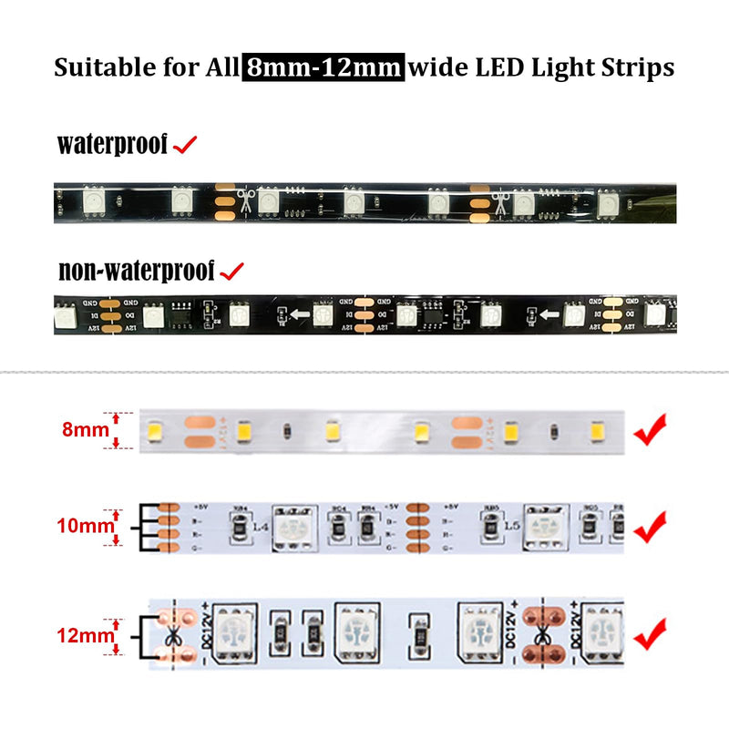 LED Light Strip Corner Connection Holder Replacement LED Light Strip Connectors LED Strip Mounting Clips Gapless Connectors for 8mm-12mm LED Strip Lights CH1