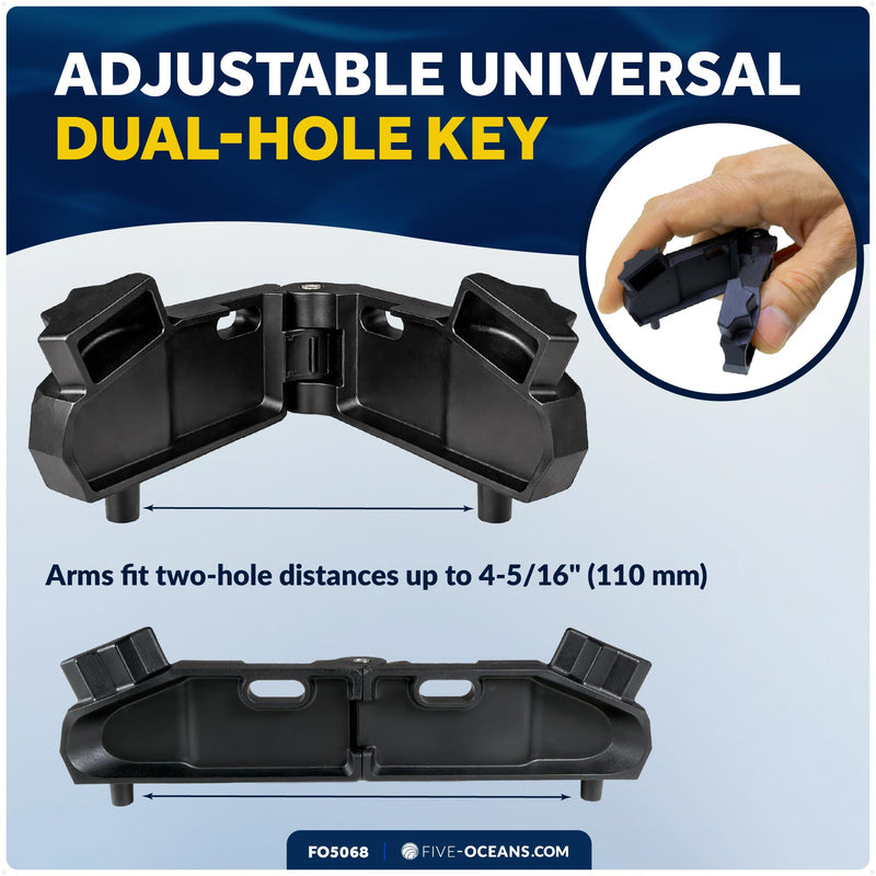 Five Oceans Adjustable Universal Deck Plate and Deck Fill Key – Marine Deck Fill Tool, 8-Point Winch Socket, Dual-Hole Fit, Adjustable to 4-5/16" (110 mm), Heavy-Duty Nylon