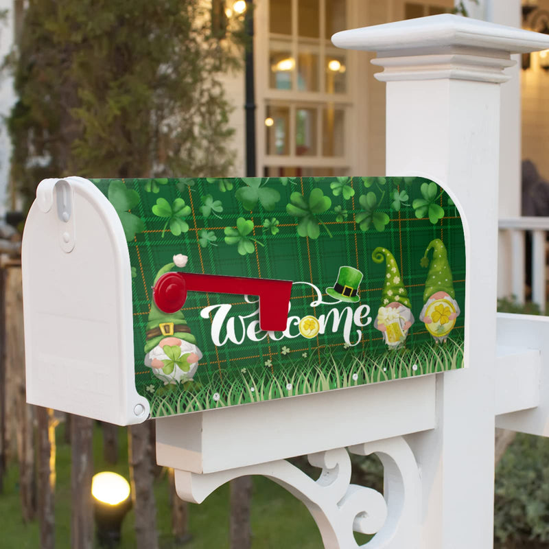 St. Patrick's Day Mailbox Cover,Waterproof Green Leprechauns Hat Shamrock Coin Beer Letter Post Box Cover Wrap Decoration Welcome Home Garden Outdoor 21''Lx18''W St. Patrick's Day 21x18 inch