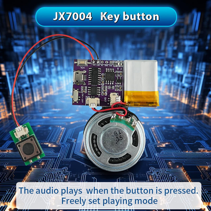 Voice Module,MP3 Music Sound Chips, 16MB Sound Module for Crafts, Christmas, New Year Greeting Cards, Box with Speaker Lithium Battery Powered and USB Cable. (JR-JX7004-Push Button - 2P) JR-JX7004-Push Button - 2P