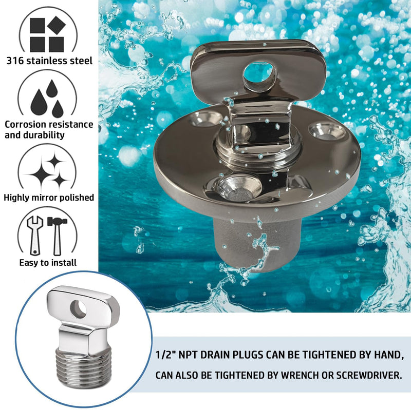 Marine Drain Plug Kit 316 Stainless Steel Boat Drain Plug Fits 1 inch Hole,with Screw,Boat Transoms Garboard Drain & Plug