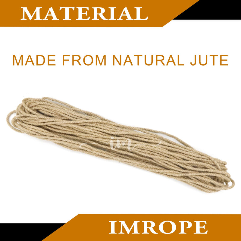 Jute Rope 1/4 Inch 100 ft 6mm Thick Natural Clothesline Garden Twine Rope, 4 Strands Heavy Duty & Strong Decorative String for Crafts, Hanging Plants, Packing & Bundling by IMROPE Natural Jute 1/4 Inch x 100 Ft