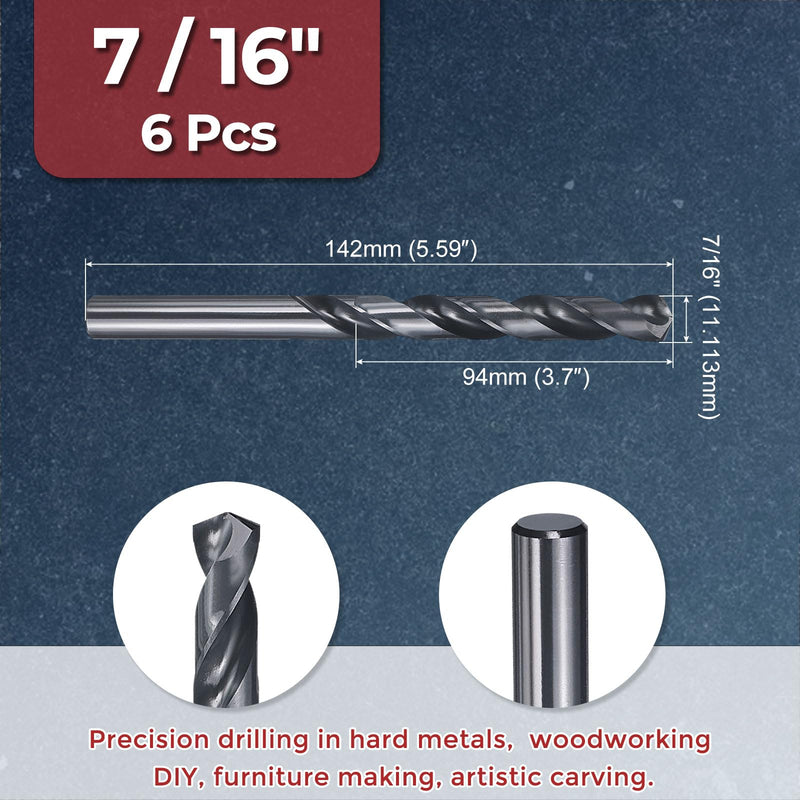 6pcs Drill Bit - [7/16" Diameter] 11.113mm M2 High Speed Steel Twist Cutting Tool for Machining Hard Metal Woodworking Handicraft Use, 135° Cutting Angle Nitriding Black 7/16" (11.113mm) 6