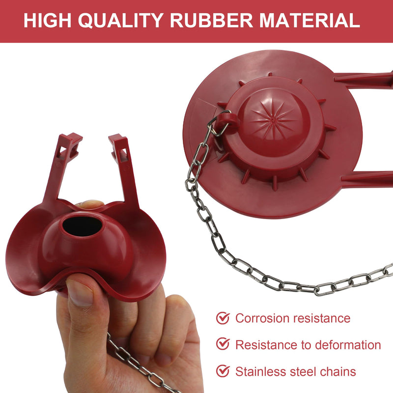 2 Pack 2-Inch Toilet Flapper Replacement Kit High Performance Universal Toilet Tank Flapper with Stainless Chain & Hook, Long Lasting Rubber, Easy to Install Red