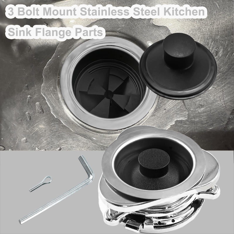 Garbage Disposal Flange Kit and Stopper for InSinkErator,3 Bolt Mount Stainless Steel Kitchen Sink Flange Parts with Stopper Compatible with InSinkErator Models Garbage Disposal(114mm) 114mm