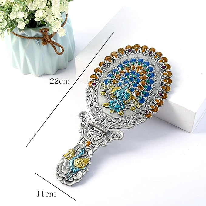 Queen-b Hand Mirror, Peacock, Peacock, Foldable, Hand Mirror, Tabletop, Stand, Mirror, Makeup Mirror, Compact, Stylish, Cute, Antique, Makeup, Portable, Portable (Gold) - NewNest Australia