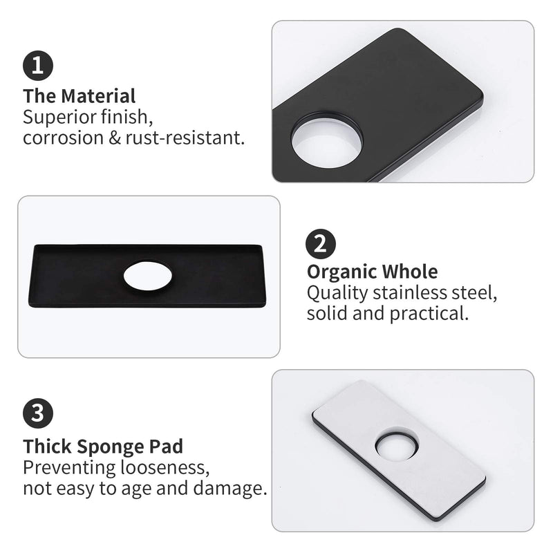 KAIYING 6" Hole Cover Deck Plate for Bathroom Vanity Sink, 3-to-1 Bathroom Faucet Escutcheon Plate, Rectangle, Stainless Steel (Matte Black) Matte Black
