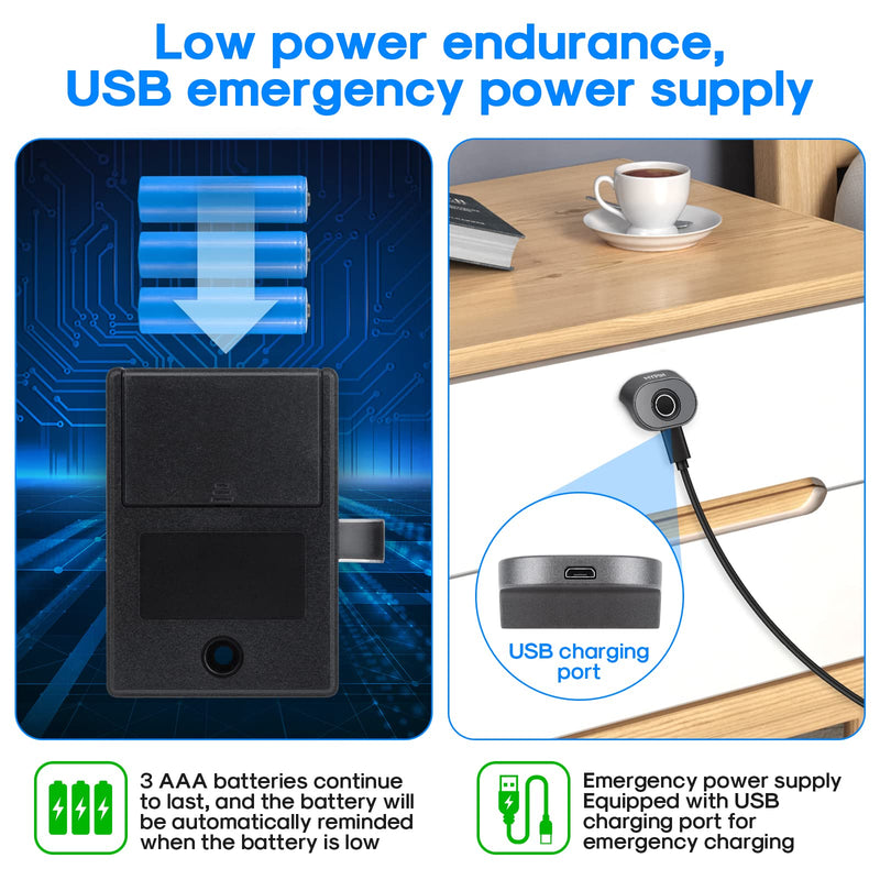 Bluetooth Fingerprint Cabinet Lock, Smart Biometric Cabinet Lock, Keyless Hidden File Drawer Wardrobe Lock, Child Safety Electric Fingerprint Lock, DIY Wooden Furniture Privacy Lock (Alloy Steel) Alloy Steel