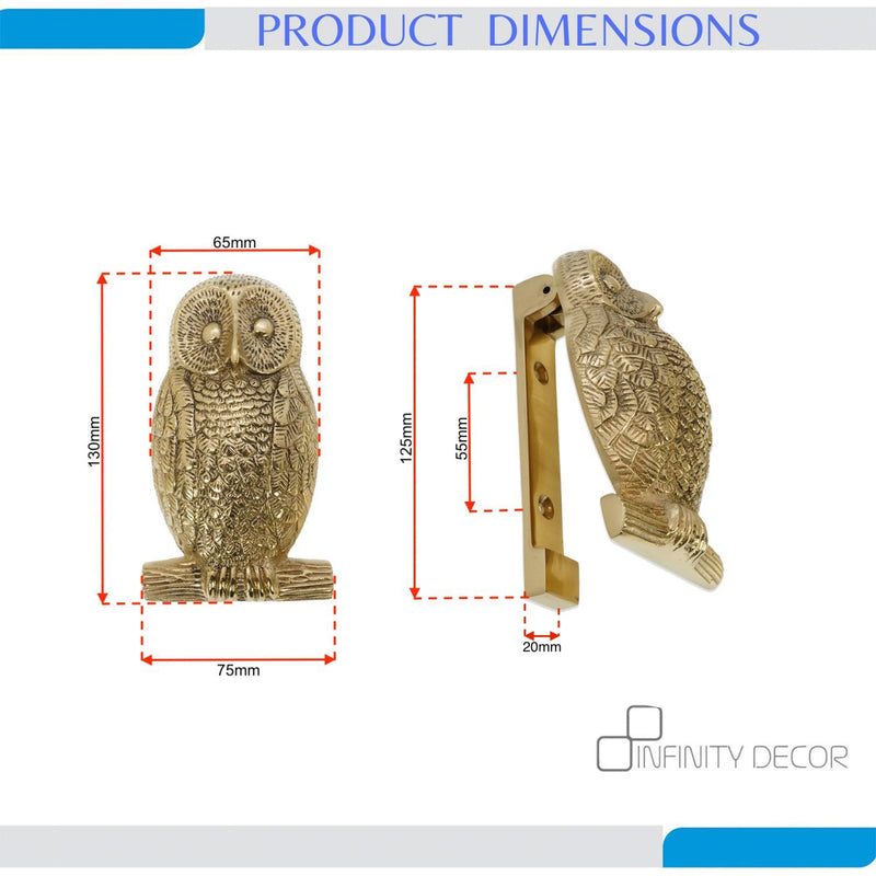 Infinity Decor Solid Brass Owl Shaped Door Knocker in Polished Brass Finish – Premium Quality Hand Door Knocker for Entrance Front Door Furniture