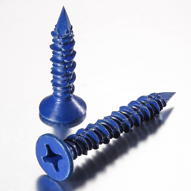 WenSilon(30 PCS) 1/4"x1-3/4 Concrete Screw Anchor Blue Flat Head for Anchoring to Masonry, Block or Brick Stucco 1/4"x1-3/4" 30