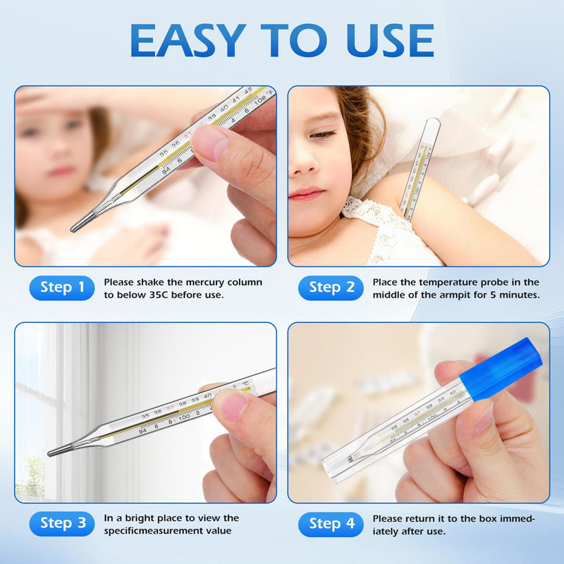 Ciieeo 5Pcs Glass Temperatures Measurement Adult, Temperature Gauge Accurate Temperatures Measurement Testing Tools with Case, Dual Scale Measurement Stick for Oral Underarm Families General Use