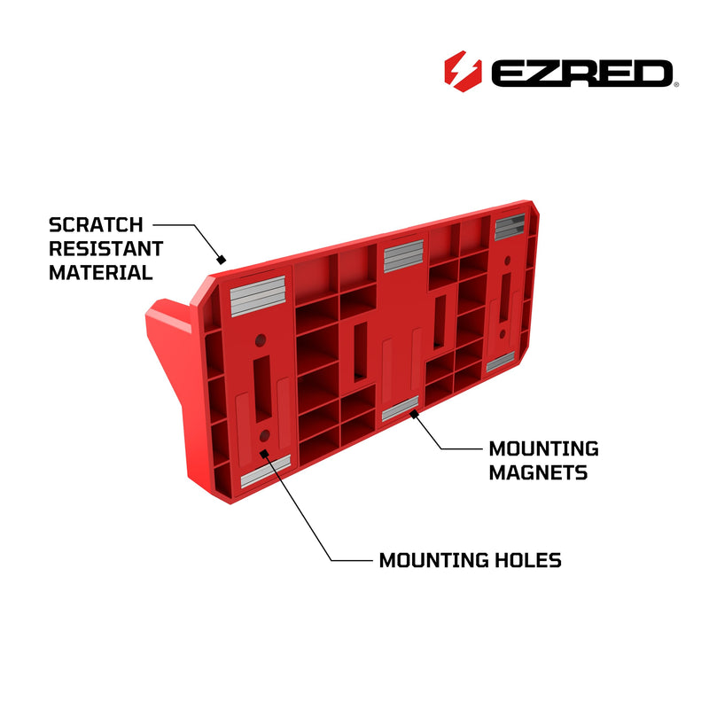 EZRED Magnetic 4 Slot Pry Bar Holder with Mounting Holes Non-Marring TPEE Low Profile Design Organization Red
